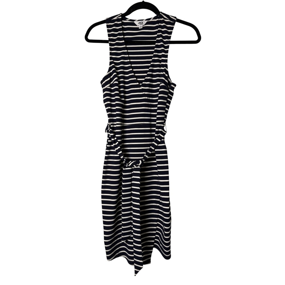 Jack by BB Dakota Navy White Striped Sleeveless Wrap Dress Small Racerback Tie